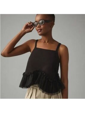 NWT Sunday in Brooklyn Black Ruffle-Hem Square-Neck Camisole